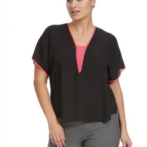 V-Neck Top with Fuchsia Inset
